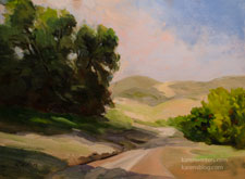 Oaks guarding oranges California landscape oak hills oil painting for sale