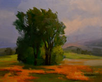 The Scent of Springtime California eucalyptus landscape poppies wildflowers rolling hills springtime oil painting art for sale